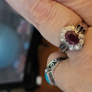 Ruby and white zircon silver ring